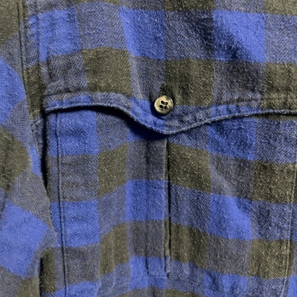 Vintage Gap 80s Plaid Flannel Button Buffalo Plaid Down Shirt Large Blue Classic - Picture 5 of 6